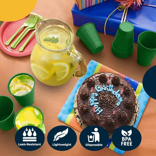 Miniatura 4 de Exquisitos vasos de plástico verdes de 12 onzas para suministros de fiesta, paquete de 50 vasos desechables verdes de plástico, vasos desechables