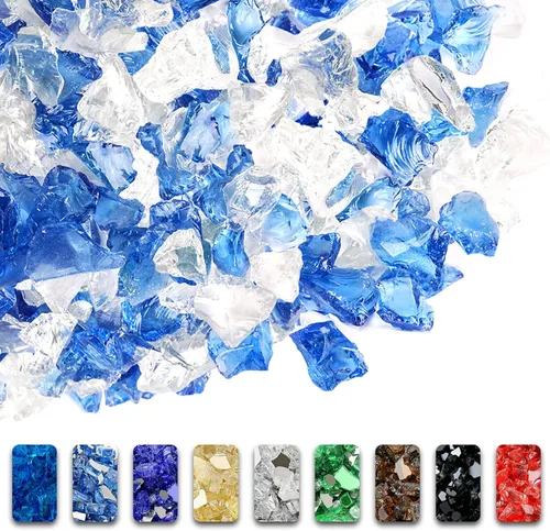Miniatura 26 de GRISUN Vidrio de fuego azul océano Pacífico para hoguera, 10 libras 1/2 pulgada rocas de vidrio templado para chimenea natural o propano, seguro