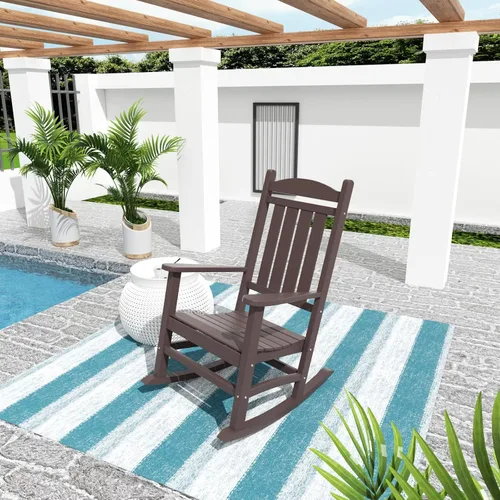 Miniatura 25 de WO Home Furniture Silla Mecedora de Patio al Aire Libre Tradicional HDPE Resistente a los Rayos UV (Negro)