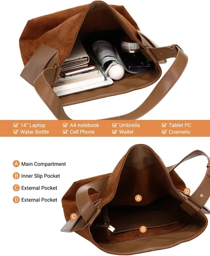 Miniatura 6 de Herald Bolso de hombro de ante suave y holgado para mujer, bolso cruzado retro con correa ajustable