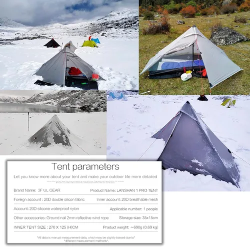 Miniatura 5 de 3FULGEAR Lanshan1 Pro - Tienda de campaña ultraligera para 1 persona, 3/4 estaciones, profesional de nailon 20D de doble cara, tienda de campaña
