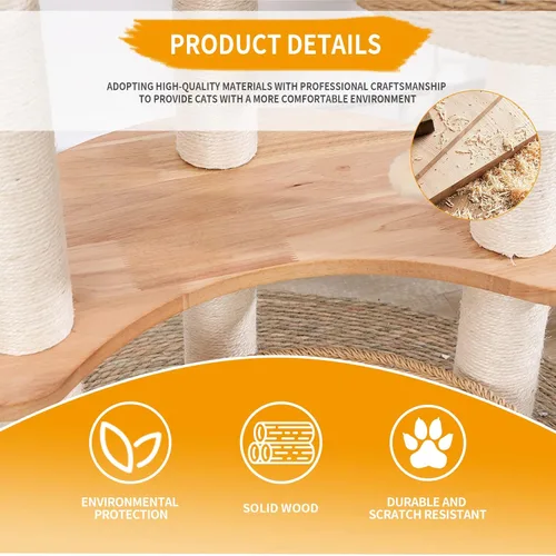Miniatura 4 de Torre moderna de 54 pulgadas para gatos de interior, árbol rascador de roble para múltiples gatos grandes, condominio de lujo tejido a mano manual