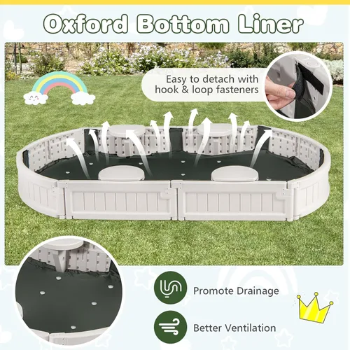 Miniatura 5 de Costzon Caja de arena para niños con cubierta, asiento integrado desmontable, forro inferior, kit de caja de arena para exteriores resistente a