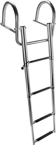 Miniatura 8 de Escalera para barco pontón de acero inoxidable de 4 escalones, resistente plegable y telescópica para entrada trasera, con barandilla de mano