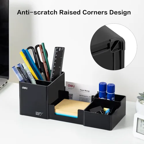 Miniatura 4 de deli Organizador de escritorio, organizador de escritorio de plástico con soporte para lápices y bandeja de notas adhesivas, suministros