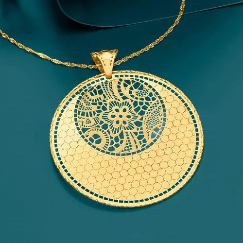 Miniatura 3 de Ross-Simons Colgante italiano de oro amarillo de 14 quilates con encaje y nido de abeja
