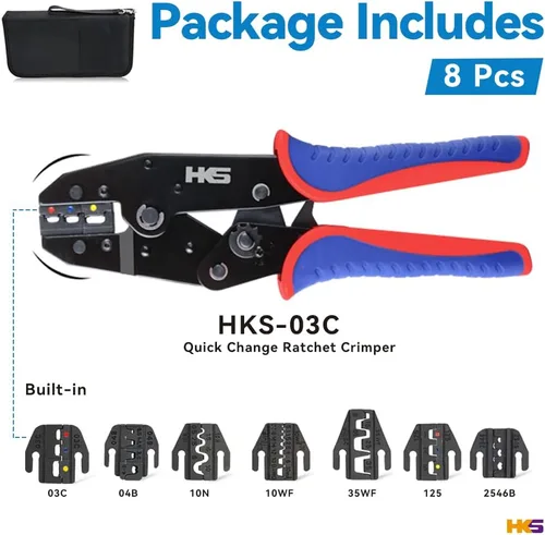 Miniatura 2 de HKS Juego de herramientas de prensado de trinquete, 8 piezas, mandíbula de intercambio rápido para terminales termorretráctiles, no aislados, barril