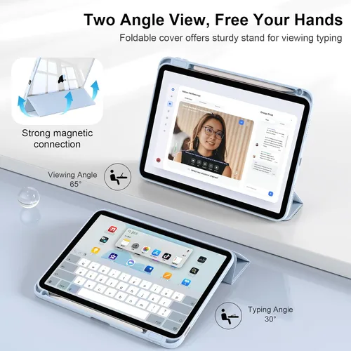 Miniatura 8 de Funda para iPad Air de 11 pulgadas M4/M3/M2 2026/2025/2024, iPad Air de 5ª/4ª generación de 10.9 pulgadas 2022/2020 con soporte para lápices, Azul
