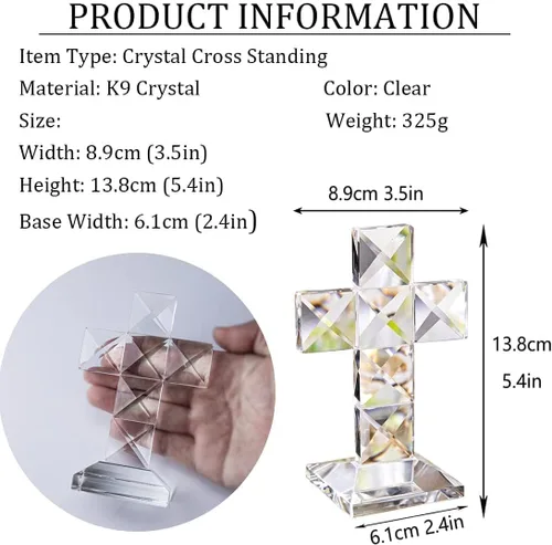 Miniatura 5 de QFkris Cruz de Cristal Tradicional Cruz de Pie en Base Cruz Transparente de Vidrio de 12.7 cm de Altura Figura de Mesa Cristiana para Decoración