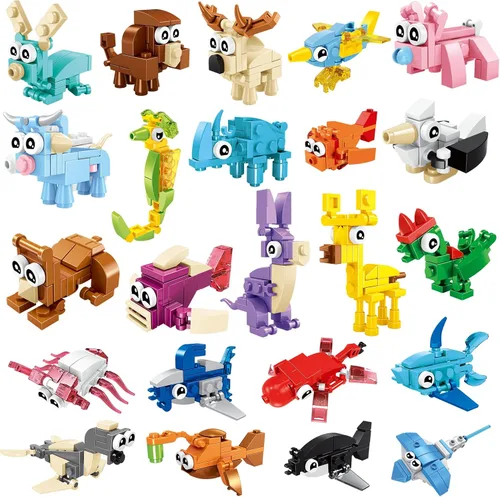 Miniatura 9 de BRICHBROW Recuerdos de fiesta para niños, paquete de 12 bloques de construcción de animales para bolsas de regalos, rellenos de calcetines, premios