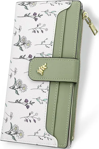 Miniatura 20 de Farcauo Billetera para mujer, billetera delgada para mujer, linda cartera delgada Kawaii con flores para mujer, tarjetero para mujer, Cartera