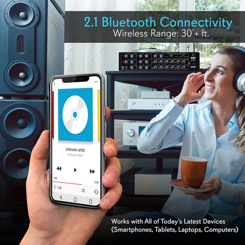 Miniatura 7 de Pyle Amplificador de potencia Bluetooth inalámbrico de 12 canales, salida de potencia máxima de 6000 vatios, receptor mezclador de fuente de audio