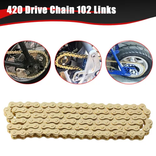 Miniatura 3 de KAMIER Cadena de transmisión 420 de 102 eslabones color dorado con herramienta de rotura de cadena para CRF50F XR50R KX65 KLX110 TTR110 50cc 70cc
