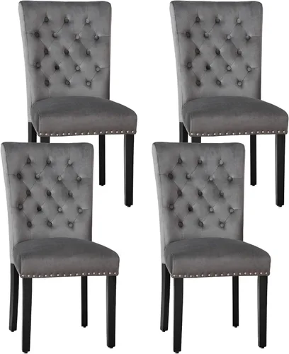 Miniatura 22 de Juego de 4 sillas de comedor de cocina de terciopelo, silla de comedor tapizada Parsons, silla decorativa de madera con ribete clavado, azul