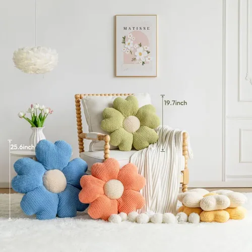 Miniatura 2 de Sioloc Almohada Decorativa de Flores, Lindo Cojín de Asiento de Suelo con Margaritas, Almohadas Decorativas Divertidas y Estéticas para Cama Sofá