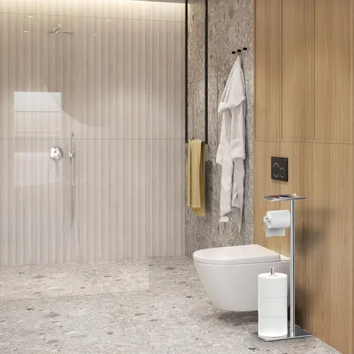 Miniatura 6 de Cisily Soporte de papel higiénico de acero inoxidable plateado con estante para teléfono, decoración para baño. Soporte para rollo de papel Plata