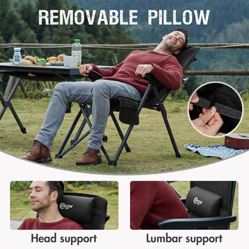 Miniatura 7 de Portal Silla reclinable de campamento con respaldo ajustable plegable para adultos, portátil, respaldo alto, de gran tamaño, 350 libras (negro)