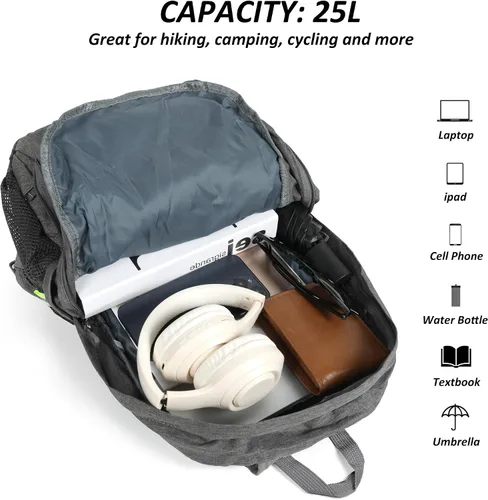 Miniatura 6 de TANTOMI Mochila plegable ultraligera de 25 litros, mochila de senderismo plegable para viajes, saco de gimnasio de bolsillo compacto