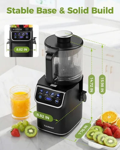 Miniatura 11 de TUUMIIST Exprimidor de prensa en frío 3 en 1, exprimidores de masticación Smart Touch para frutas y verduras enteras, exprimidor lento de 6.5