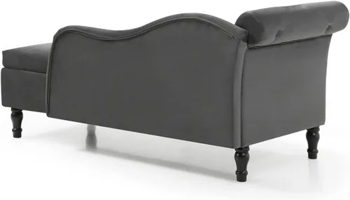 Miniatura 6 de Polibi Tumbona de almacenamiento de terciopelo de 60 pulgadas con 1 almohada y ribete de cabeza de clavo, tumbona larga multifuncional copetuda