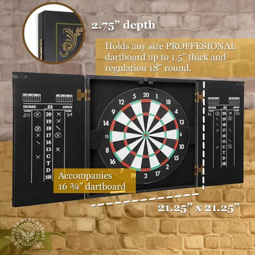 Miniatura 6 de Juego de gabinete de tablero de dardos personalizado con 6 dardos de punta de acero, tablero de dardos de papel, tiza y borrador