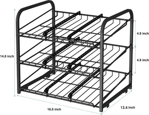 Miniatura 2 de Organizador de estantes para latas, dispensador apilable de 3 niveles para almacenamiento de latas, para almacenamiento de alimentos, cocina o Negro