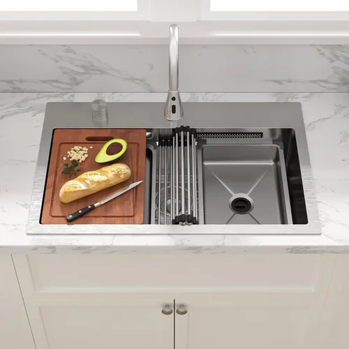 Miniatura 3 de Sarlai - Fregadero de cocina de cascada de 31 pulgadas, de montaje superior - 31x20 Fregadero de cocina con borde y estación de trabajo, de acero