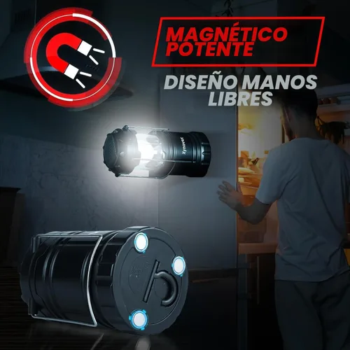 Miniatura 3 de Paquete de 4 linternas solares para campamento, LED recargables con batería USB/solar/AA, base magnética, gancho para colgar, plegable, impermeable