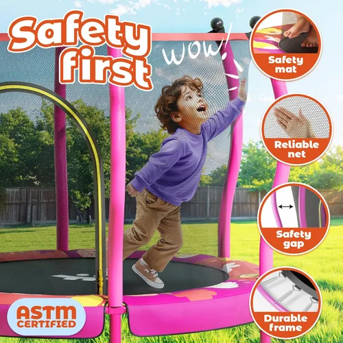 Miniatura 2 de Happin® - Cama elástica de 55 pulgadas para niños con cerca de seguridad, trampolín interior y exterior para niños pequeños, diseño ultra seguro