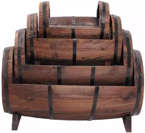 Miniatura 6 de HM&DX Macetas redondas de madera con orificios de drenaje, macetas rústicas de madera con agujeros de drenaje, macetas de whisky para jardín