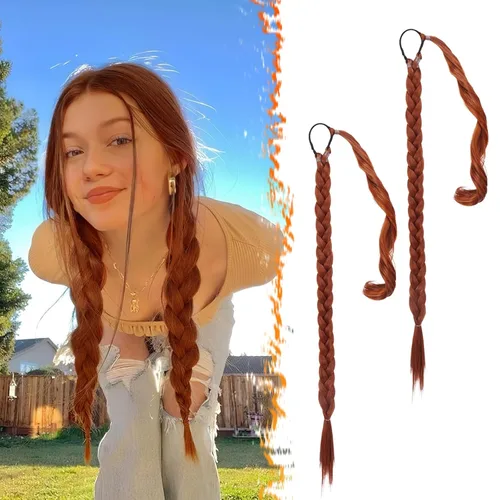 Miniatura 51 de Barsdar Extensión de 26 Pulgadas de Cola de Caballo Trenzada Larga con Banda Elástica - Extensiones de Cabello en Cola de Caballo Recta y Elegante