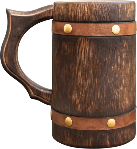 collectiblesBuy Taza de cerveza de madera medieval rústica, hecha a mano, jarra vintage para cerveza, café y aguamiel, regalo ecológico para