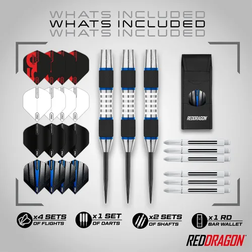 Miniatura 2 de RED DRAGON Darts - Axis 24 Gram Blue Tungsten Darts Set with Flights, Shafts (Stems) and Wallet Azul