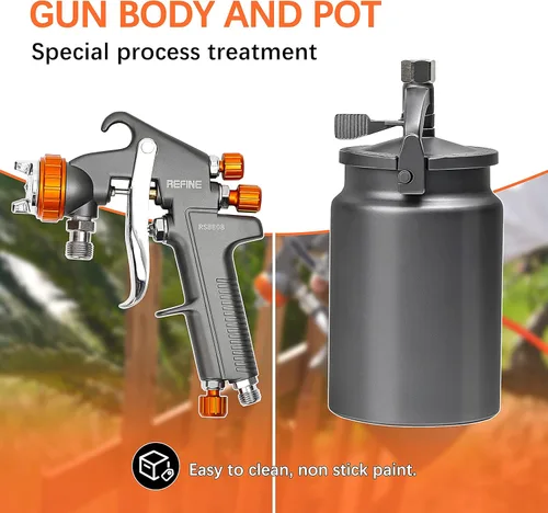 Miniatura 5 de REFINE Pistola pulverizadora, pistola de pulverización de aire con sifón, boquilla de 0.071 in, taza de aluminio de 1000 cc, proceso especial, fácil