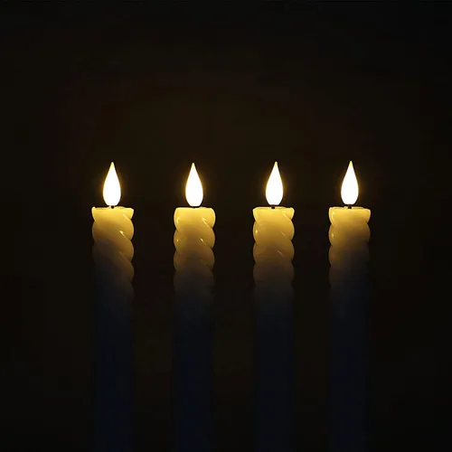Miniatura 6 de Rhytsing Velas cónicas sin llama blancas de 10 pulgadas con temporizador, velas cónicas en espiral que funcionan con baterías, luz blanca cálida