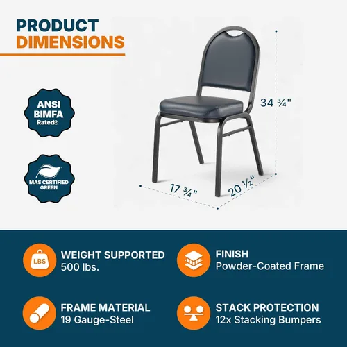 Miniatura 3 de OEF Furnishings OEF9204-BT/2 Silla apilable de grado comercial para banquetes (vinilo azul, marco recubierto de polvo negro, paquete de 2)