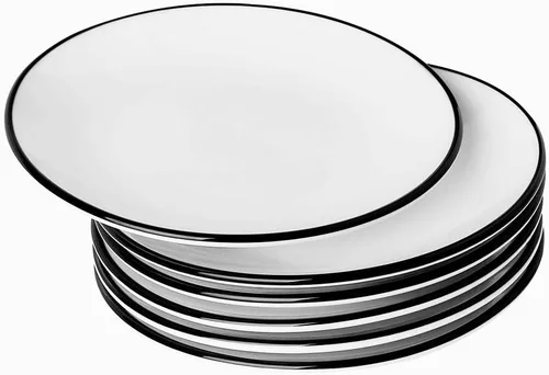Miniatura 7 de YOLIFE Juego de 6 platos pequeños de porcelana para postre, platos de cerámica con borde negro de 6 pulgadas, platos para servir aperitivos