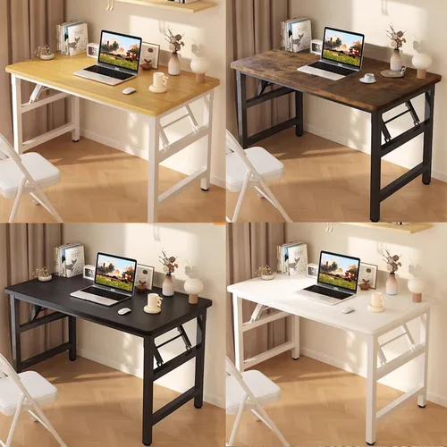 Miniatura 5 de Mesa plegable de 31.5 pulgadas, escritorios plegables cuadrados para espacios pequeños, escritorio plegable pequeño sin montaje, negro.