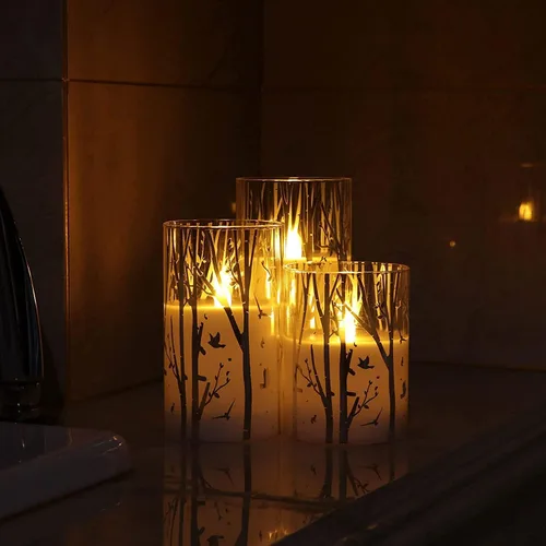 Miniatura 2 de Rhytsing Velas LED de vidrio con diseño de abedul a pilas con temporizador, velas de pilar sin llama para decoración de primavera y verano