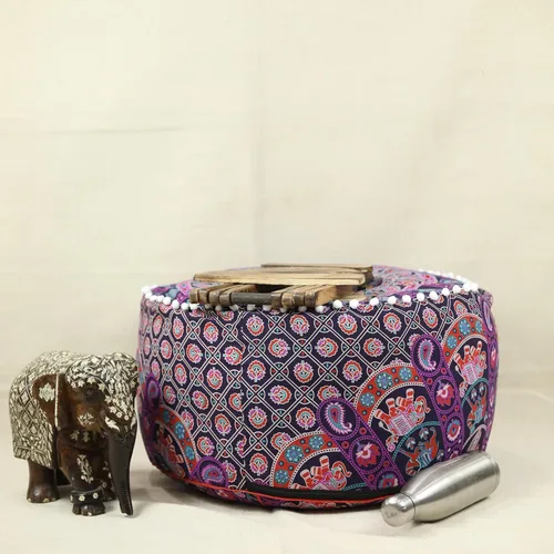 Miniatura 2 de Trade Star Funda para puf otomano con diseño de mandala, taburete decorativo indio, puf étnico bohemio, decoración 100% algodón, redondo, funda