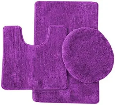Miniatura 6 de Juego de 3 alfombras de baño sólidas que incluye alfombra de baño, tapete de contorno y cubierta para tapa de inodoro (negro)