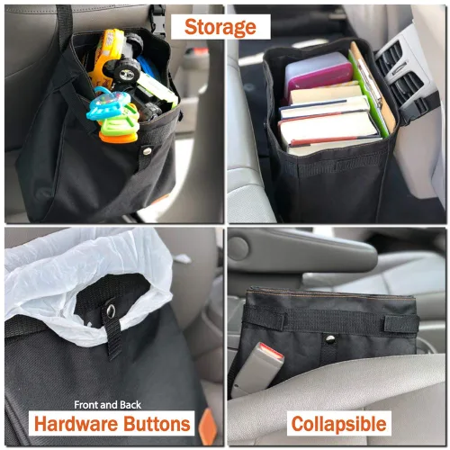 Miniatura 6 de Bolsa de basura para automóvil, organizador extragrande, impermeable y plegable; se cuelga en el reposacabezas, asiento trasero y puerta lateral