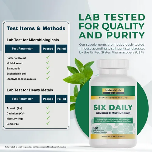 Miniatura 4 de Nature's Lab Six Daily Advanced Multivitamínico - Más de 90 nutrientes, minerales, antioxidantes, hierbas y alimentos integrales, 180 cápsulas