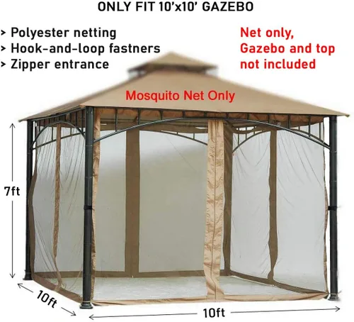 Miniatura 2 de Westcharm Mosquitera de repuesto universal de 10 x 10 pulgadas, juego de 4 paneles (solo mosquitera de Gazebo)