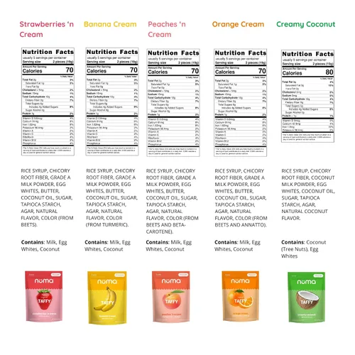 Miniatura 2 de Numa Foods Paquete variado de caramelos masticables y cremosos nutritivos - Bajo en azúcar, todo natural, sin gluten, alto en proteínas - 5 bolsas