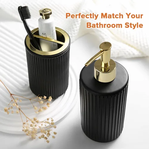 Miniatura 3 de RYTOXILO Juego de accesorios de baño negro mate y dorado, 4 paquetes de juegos de accesorios de baño de vidrio completos, juego de dispensador