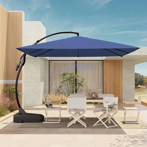 Miniatura 11 de Grand Patio 9x12 pies Sombrilla voladiza con base y funda para exterior, sombrilla rectangular de aluminio para terraza y jardín (Champán, 9x12 pies)