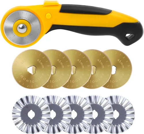 Miniatura 10 de Cortador giratorio de 45 mm Cortador automático de tela con cuchillas de cambio rápido y traba de seguridad para acolchado, costura, manualidades