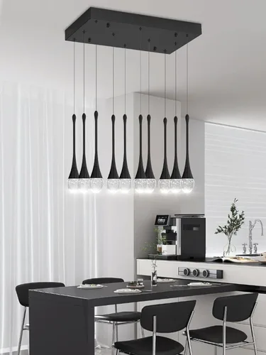 Miniatura 42 de ykolupty Candelabro Moderno de 138'', 20 Luces, Lámpara Colgante Moderna Negra, Candelabro Grande para Escalera, Vestíbulo, Sala de Estar, Negro