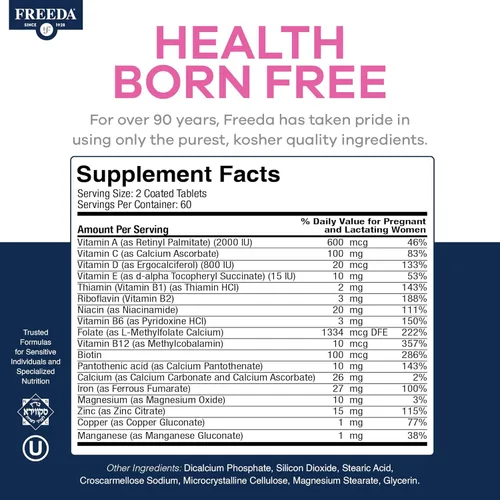 Miniatura 3 de FREEDA Mini vitamina prenatal – Kosher Prenatals – Pequeñas tabletas fáciles de tragar – Vitaminas prenatales con hierro, ácido fólico